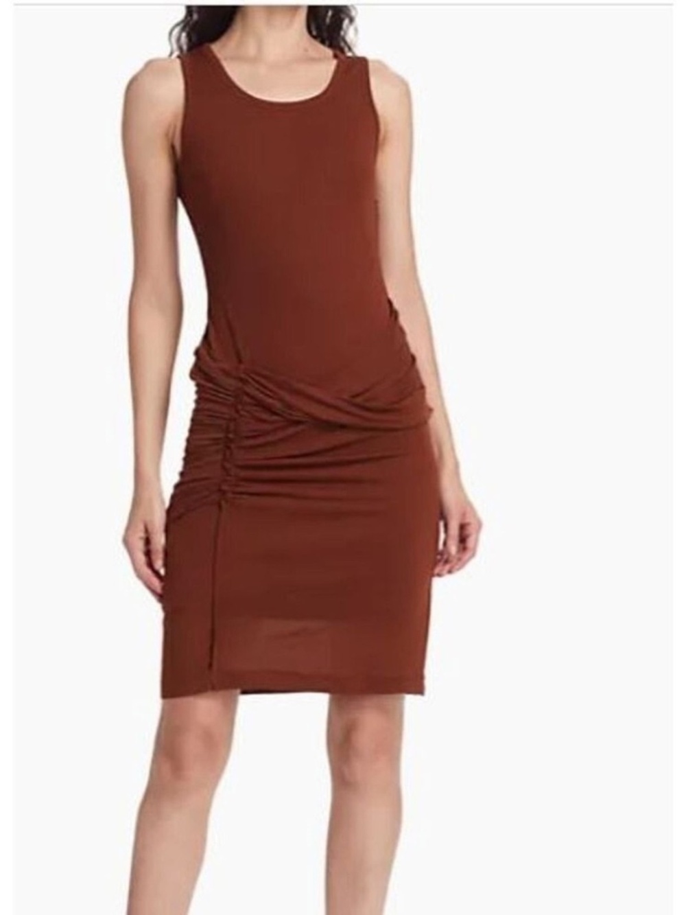 NWT Helmut Lang Mix Media Draped Mini Dress in Paprika Brown - Size Small